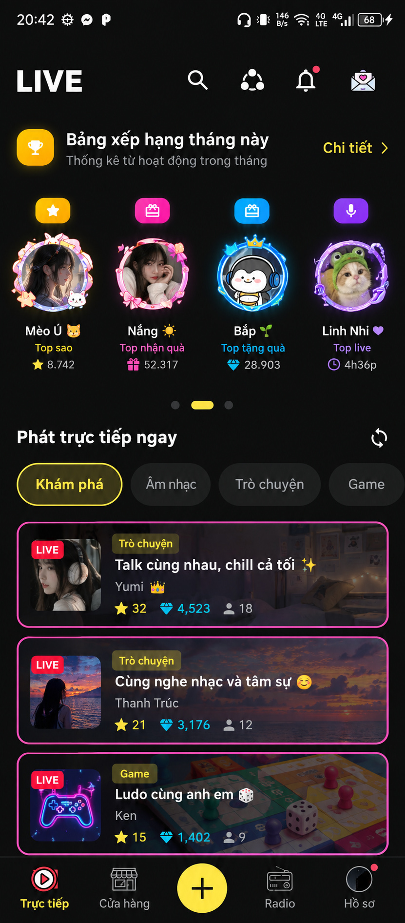 Màn hình khám phá các phòng live audio trong Our Radio